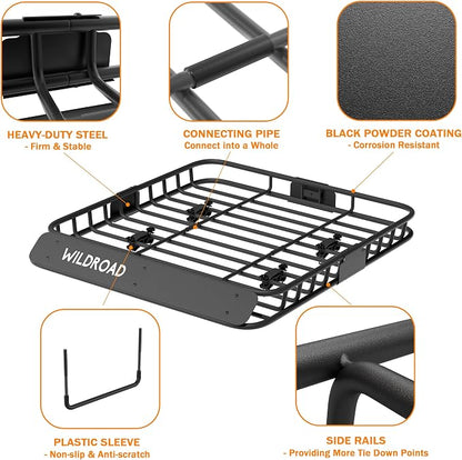 WILDROAD Roof Rack Cargo Basket, Upgraded 4” Fence Car Roof Basket - Image 3