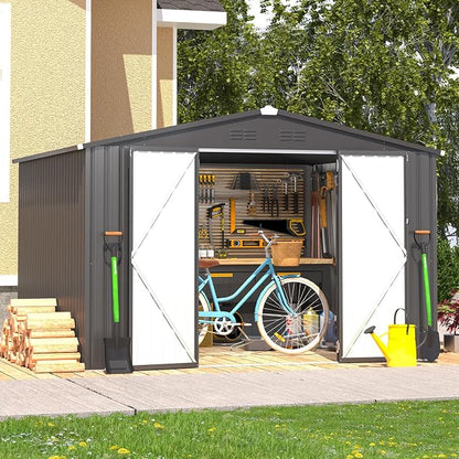 AECOJOY 10' x 8' Shed, Outdoor Metal Storage Shed, Dark Grey Sheds & Outdoor - Image 3