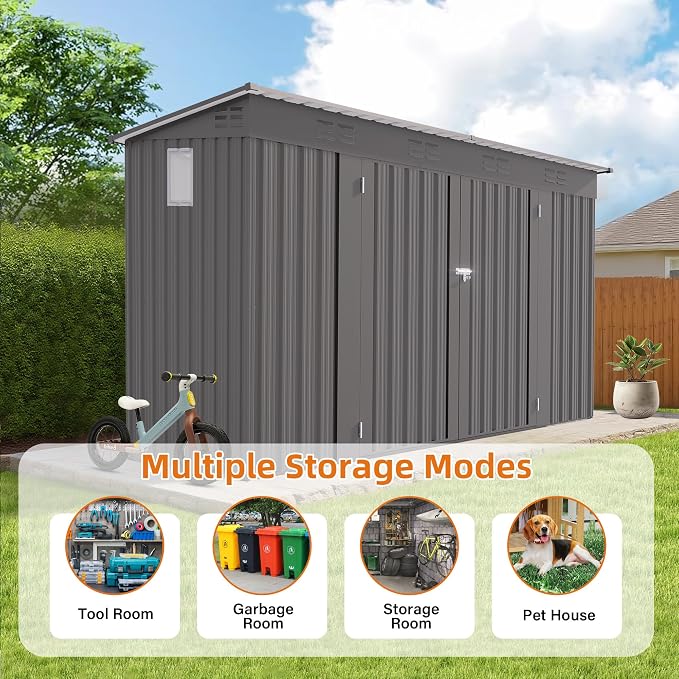 9x4 FT Lean to Shed with Window, Metal Sheds & Outdoor Storage with 6 Vents and - Image 7