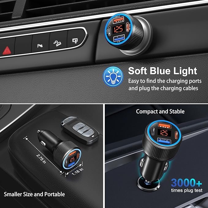USB C Car Charger, Costyle 65W Dual USB-C & USB-A Multi Port Cigarette Lighter - Image 5