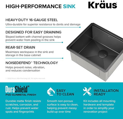 KRAUS Kore 21 Inch Undermount Workstation 16 Gauge Stainless Steel Single Bowl - Image 8