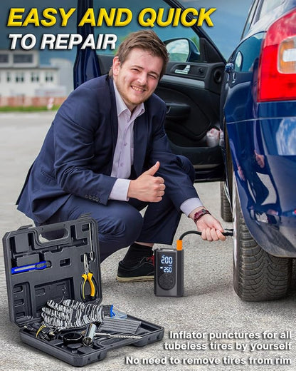 Tire Repair Kit with Portable Air Compressor, Tire Plug Kit 58PCS with Cordless - Image 6
