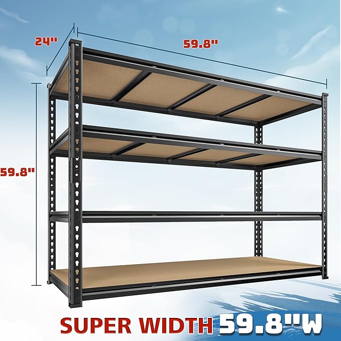 59.8" W Metal Shelving 59.8" H Storage Shelves 2200LBS Garage Shelving - Image 2