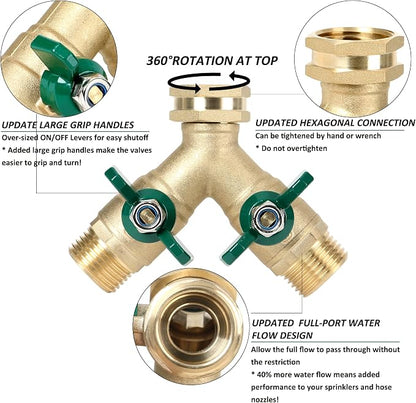 STYDDI Garden Hose Splitter Full Flow, Brass Heavy Duty Hose Splitter 2-Way - Image 5