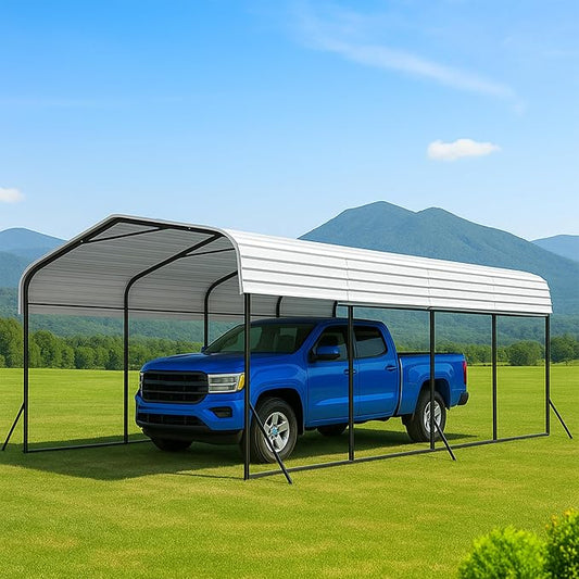 12x20 Metal Carport with Base Fixings Heavy Duty Garage Outdoor Chrome Plated by ZYNFYLUS