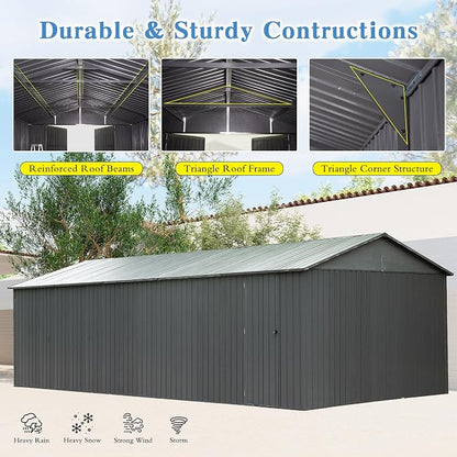 Domi 12x20FT Outdoor Garage Metal Shed, Extra Large Carport - Image 3