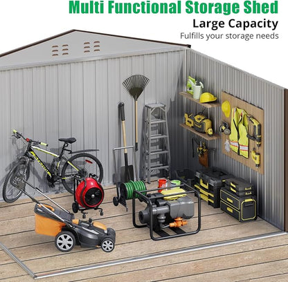 10x10 Ft Brown Metal Outdoor Storage Shed, Large Garden Shed - Image 4