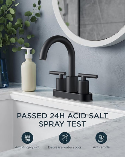 FORIOUS 4 Inch Centerset Bathroom Faucet Black 2 Hole, Two Handle Matte Black 4 - Image 8