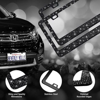 2 Pack Black Bling License Plate Frames - Image 3