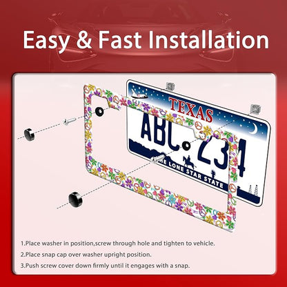 Peace Flower License Plate Frame Funny Colorful Floral License Plate Frames - Image 2