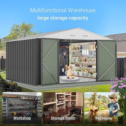 12x10 Ft Outdoor Storage Shed, Large Steel Multipurpose Yard Shed, Metal - Image 5