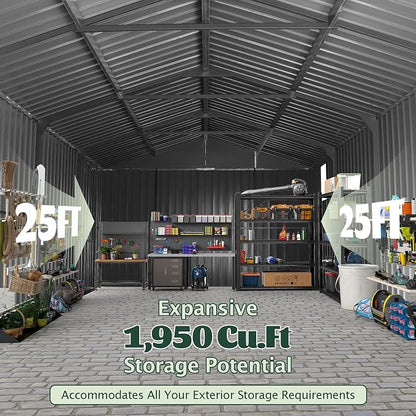 Domi 12'x25' Outdoor Metal Garage Shed, Weatherproof Enclosed Carport - Image 7