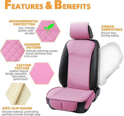 Elantrip 2 PCS Front Car Seat Covers Pink Leather Auto - Image 3
