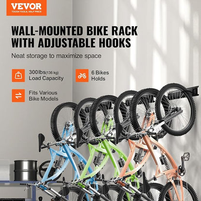 VEVOR Bike Storage Rack, 6 Bike Racks and 6 Helmets Hooks, Wall Mount Bike - Image 2