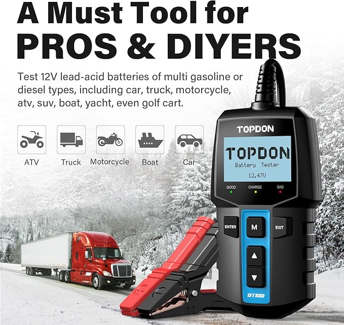 TOPDON BT100 Car Battery Tester 12V Load Tester, 100-2000 CCA Automotive - Image 6
