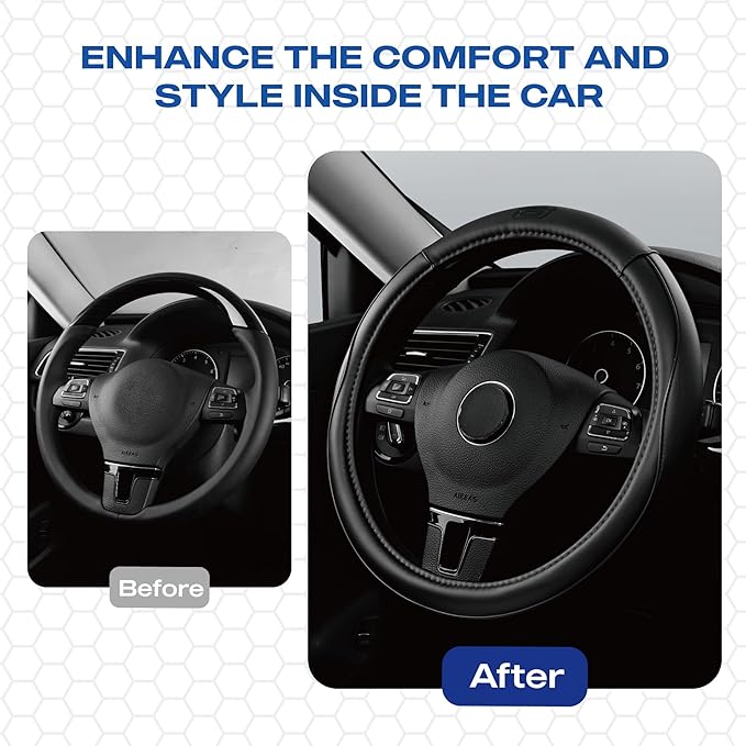 Skechers Memory Foam Steering Wheel Cover, Piping Microfiber Leather Steering - Image 5