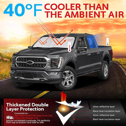 KAYZT Windshield Sun Shade for Ford F150 2021-2025 Super Crew Cab, Super Cab - Image 2