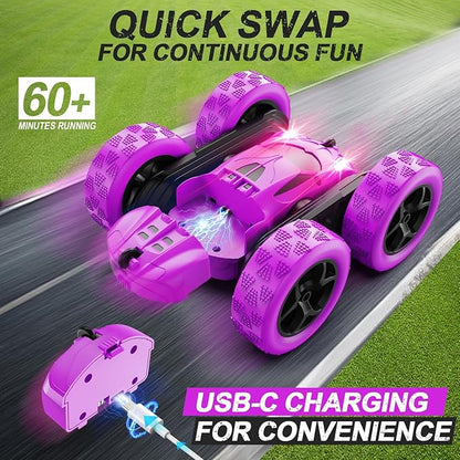 RC Cars, 2.4 GHZ Double Sided RC Stunt Car 360° Rotating Remote Control Crawler - Image 2
