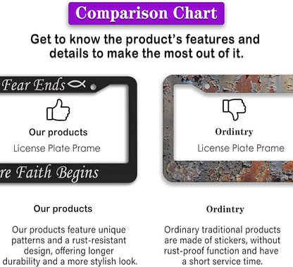 License Plate Frames Black and White Car Plate Frame Fear Ends When Faith - Image 6