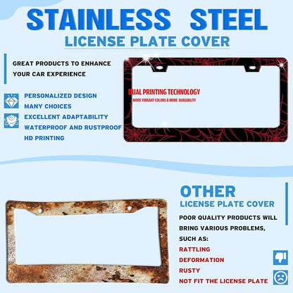 Red Spider Web License Plate Frame Funny Cobweb Stainless Steel License Plate - Image 2