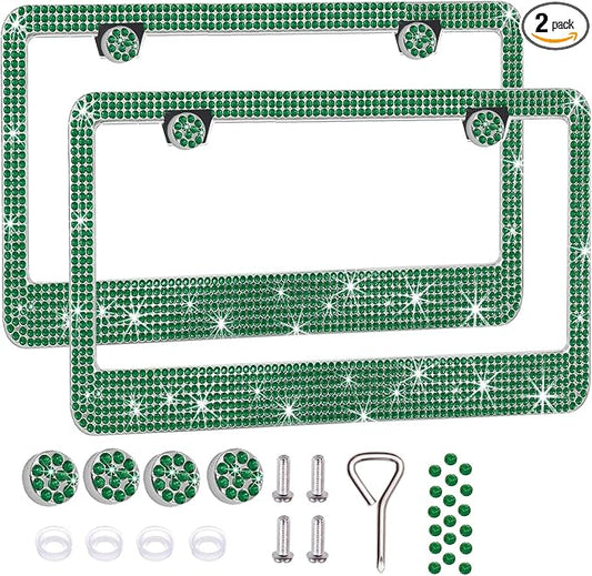 2 Pack License Plate Frames for Women, Sparkly Rhinestone Diamond Car by Unknown