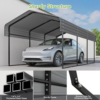 Real Relax 10x15FT Heavy Duty Metal Carport, Outdoor Carport Canopy - Image 4
