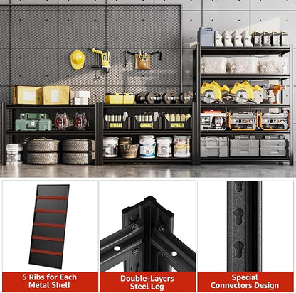 84" H x 47.24" W 5 Tier Metal Garage Shelves, 3000 LBS Adjustable Storage - Image 4