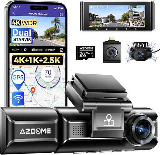 AZDOME M550 Max 4K 3 Channel Dash Cam, Dual STARVIS Sensors, 4K+2.5K+1080P by AZDOME
