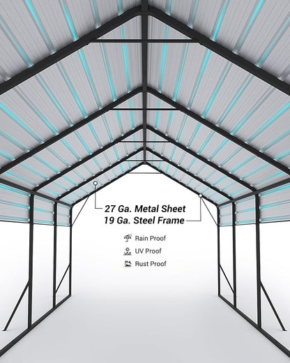 13'x26'x11' Oversized Metal Carport, Steel Heavy Duty Carport - Image 5