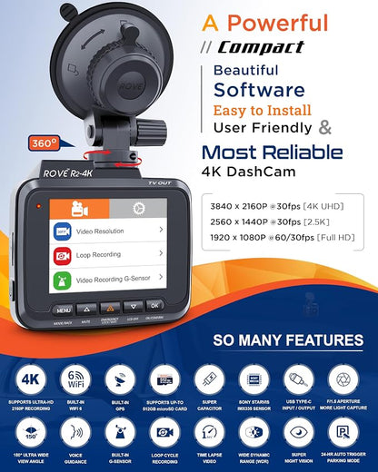 ROVE R2-4K Dash Cam Built-in WiFi 6 GPS Car Dashboard Camera Recorder - Image 2