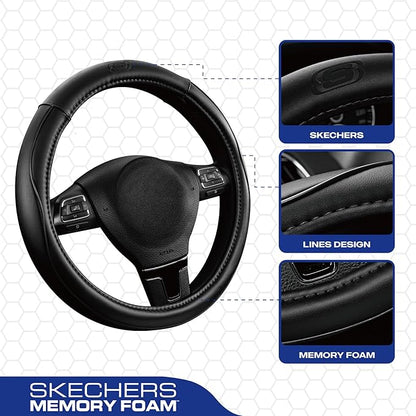 Skechers Memory Foam Steering Wheel Cover, Piping Microfiber Leather Steering - Image 2