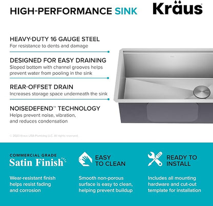 KRAUS Kore 28-Inch Undermount Workstation 16 Gauge Single Bowl Stainless Steel - Image 11