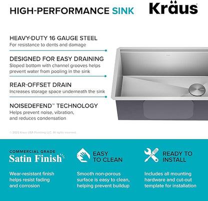 KRAUS Kore 28-Inch Undermount Workstation 16 Gauge Single Bowl Stainless Steel - Image 6