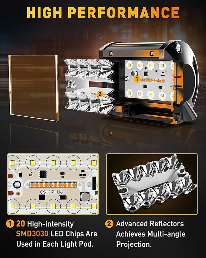NAOEVO 4 Inch LED Pod Lights, Spot Flood LED Fog/Driving/Off Road Lights - Image 3