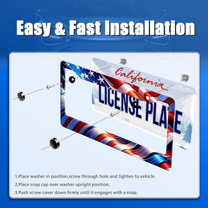 Watercolor American Flag License Plate Frame USA Flag License Plate Stainless - Image 3