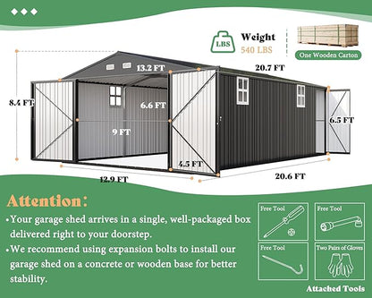 AMERLIFE 13.2x21x8.4 FT Outdoor Metal Garage Shed, Extra Large Storage Shed - Image 2