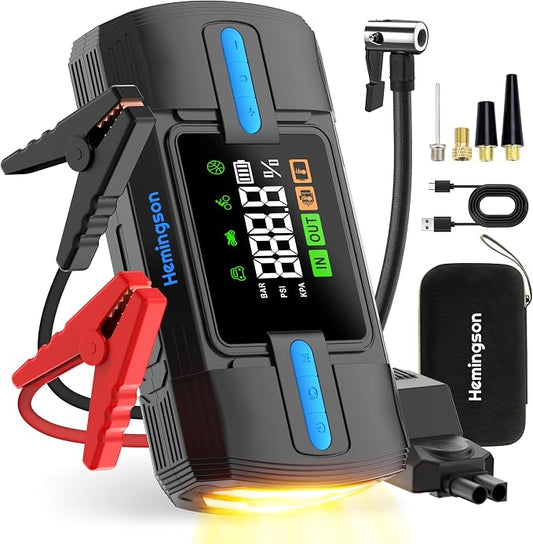 Jump Starter with Air Compressor, 3000A 160PSI Car Battery Jump Starter by HEMINGSON