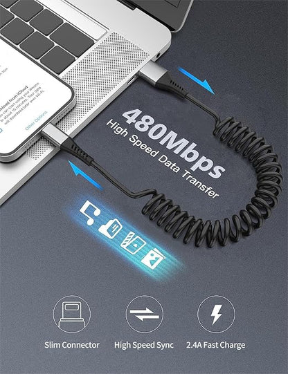 Coiled Lightning Cable for Car, Short Apple CarPlay USB to Lightning Cord for - Image 6