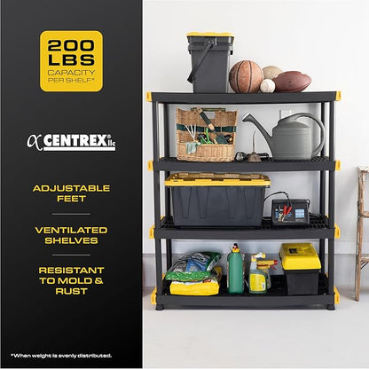 BLACK & YELLOW, 4-Tier Heavy Duty Plastic Storage Shelving Unit, 200lbs/shelf - Image 5