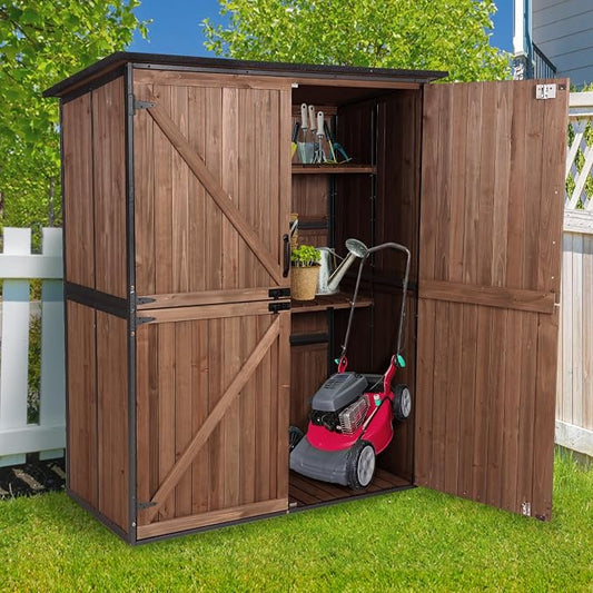 Outdoor Storage Cabinet with Adjustable Shelves, Large Metal Frame Garden Shed by Suumerpety