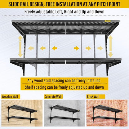 2 Tier 1.3x4ft Garage Shelving Wall Mounted, 400 lbs Load Capacity，15.6x48inch - Image 7