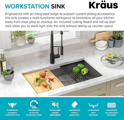 KRAUS Kore ADA Workstation 32-inch Undermount 16 Gauge Stainless Steel Kitchen - Image 6
