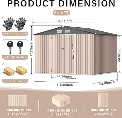 8x10 FT Metal Storage Sheds Outdoor, Metal Yard Sheds Garden Shed Kit, Tool Shed - Image 2