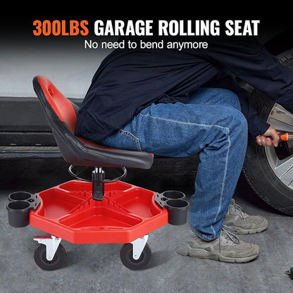 Rolling Garage Stool 300LBS Adjustable Mechanic Work Shop Seat w/Casters - Image 2