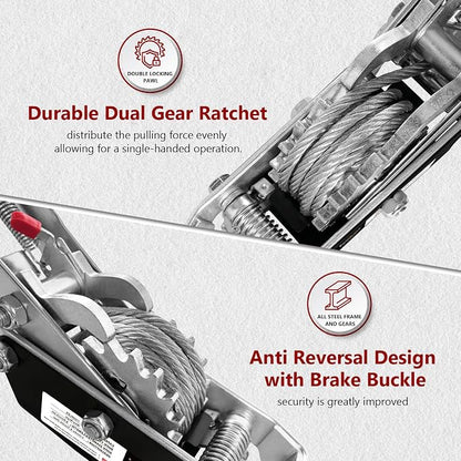 Come Along Winch 5T Pulling Capacity 11.5FT Steel Cable 3 Hooks Heavy Duty - Image 4