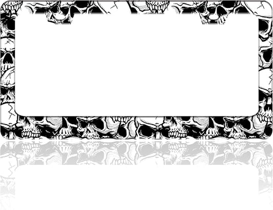 Skull License Plate Frame Black White Skeleton Stainless Steel License Plate by TINALUIN