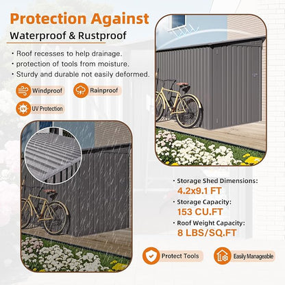 Lean to Storage Shed 4 x 9 FT Outdoor Metal Wall Storage Shed & Garden Storage - Image 4