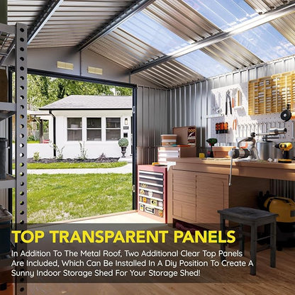 10x12 FT Outdoor Metal Storage Shed, Double Swing Doors, 2 Clear Windows - Image 3