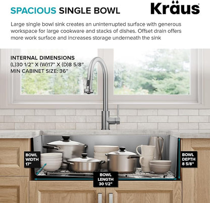 KRAUS Fairlane 33-inch Undermount Single Bowl 18-Gauge Stainless Steel Kitchen - Image 8