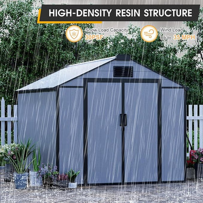 8 x 10 FT Plastic Tool Shed, All-Weather Outdoor Garden Tool Shed - Image 7